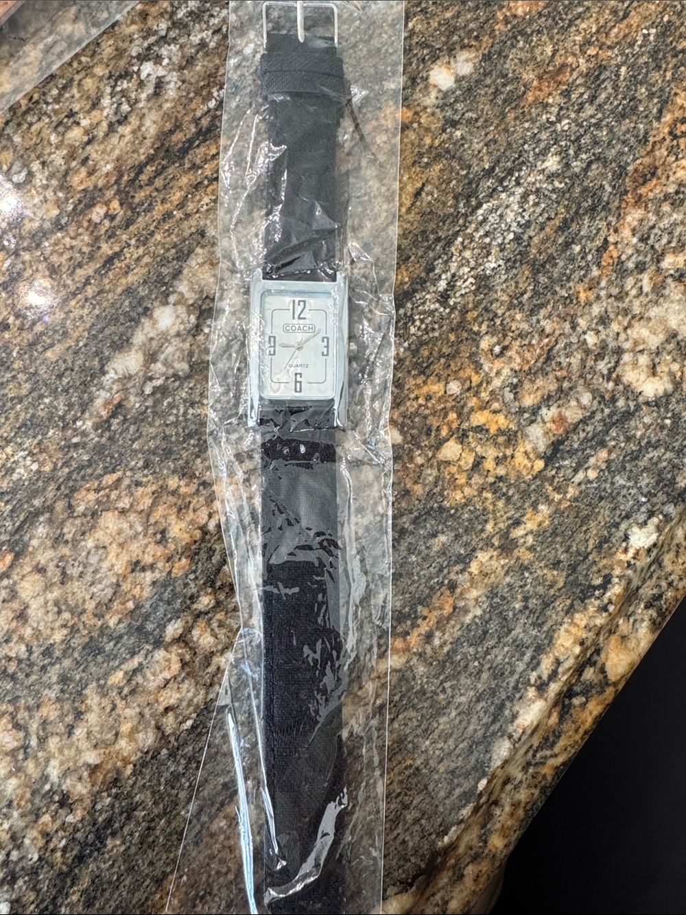 Coach Black Strap Watch with Silver Rectangular Dial